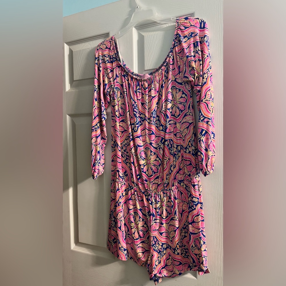 Lilly Pulitzer Pink Navy Floral Off-Shoulder Jumpsuit Romper